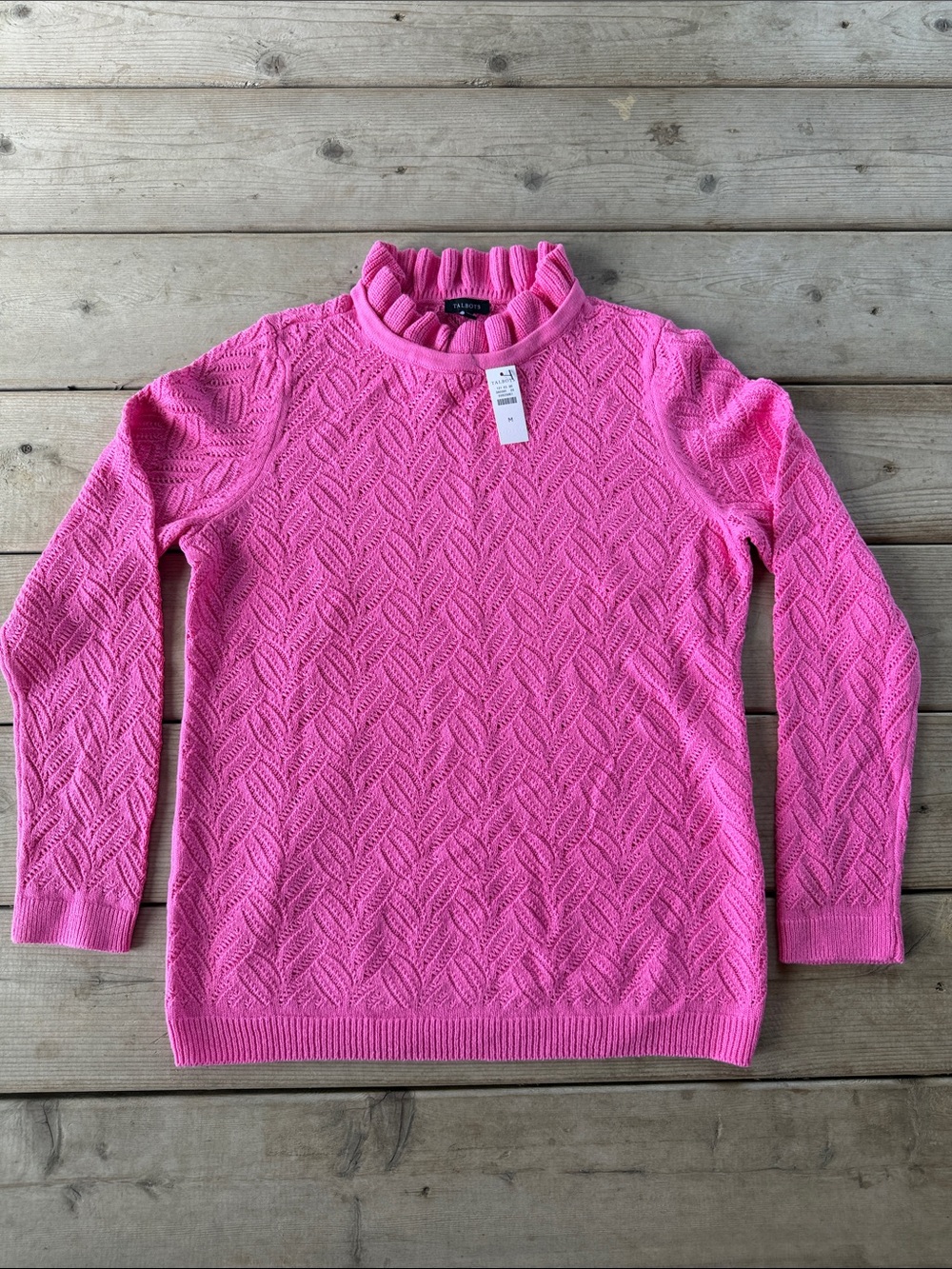 Talbots Vibrant Pink Cable Knit Sweater M Cotton Spring Layering Preppy Coquette